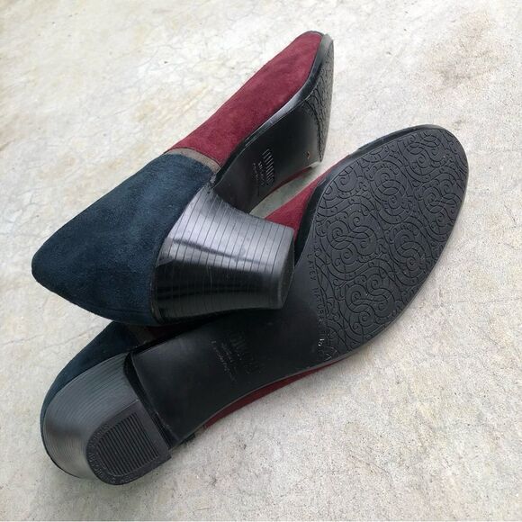 Munro Suede Pumps Heels Shoes Color-blocked Navy Blue Maroon 12N 12 Narrow - Picture 8 of 8